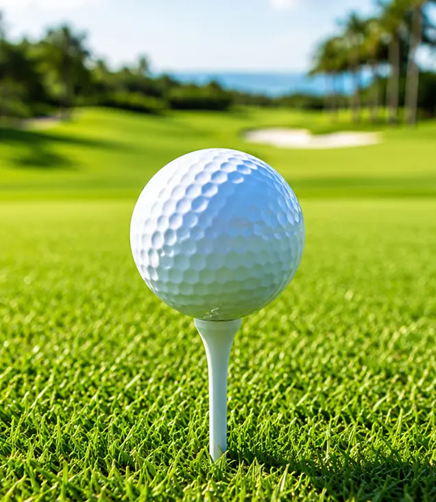 Assorted golf balls on a golf course