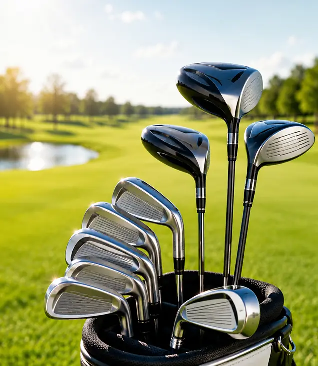 Golf clubs arranged in a golf bag
