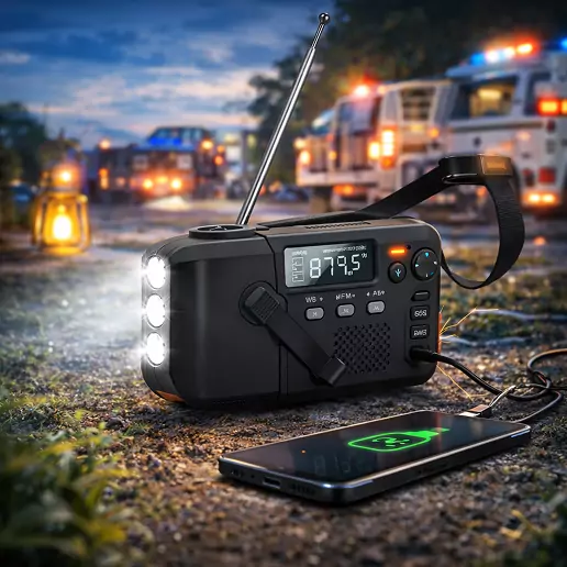 emergency hand crank radio with flashlight and usb charging