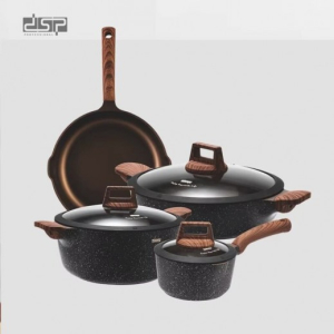 7Pcs Hot Chef Non-Stick Coating Cookware Set - Black & Brown