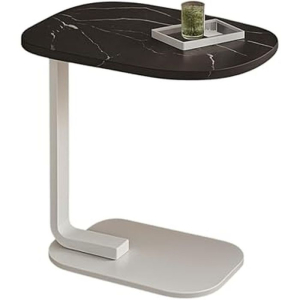 Rectangular Side Table MDF Marble Pattern with Metal Base - Black & White