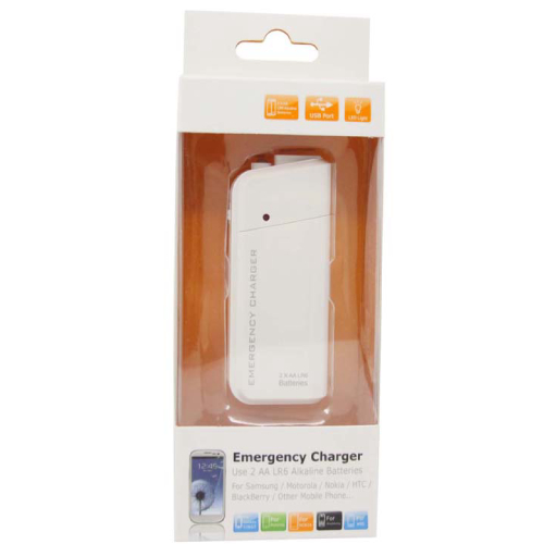 Portable AA Battery Emergency Charger with Flashlight for Smartphones