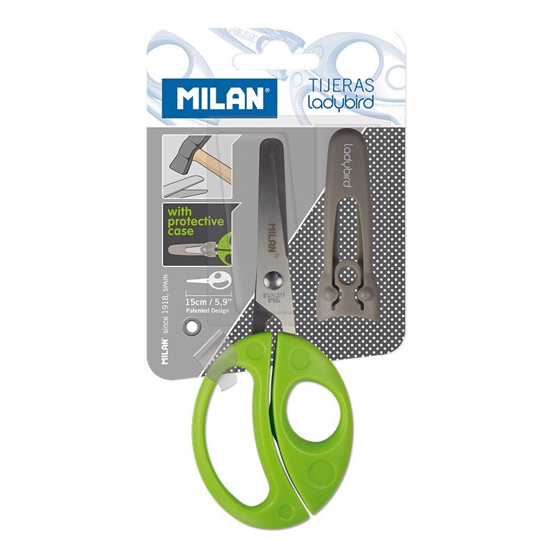 Milan Blister Pack Scissors With Ladybird Case - Green