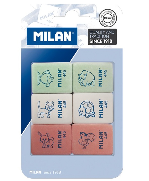 Milan Blister Pack 6 Erasers Children's Designs 445