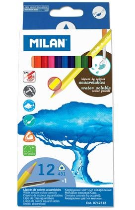 Milan 431 Aquarell Color Pencil Set with Brush - 12 pcs