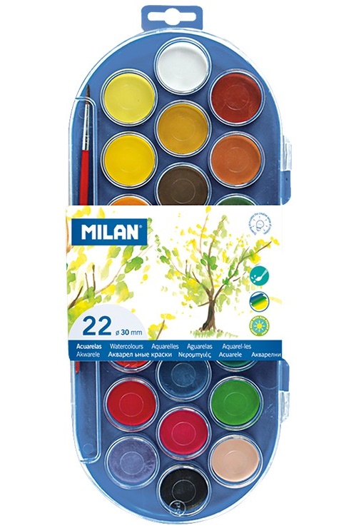 Milan Pencil Case Containing 22 Water Color Discs Measuring 30 Mm With Paint Brush
