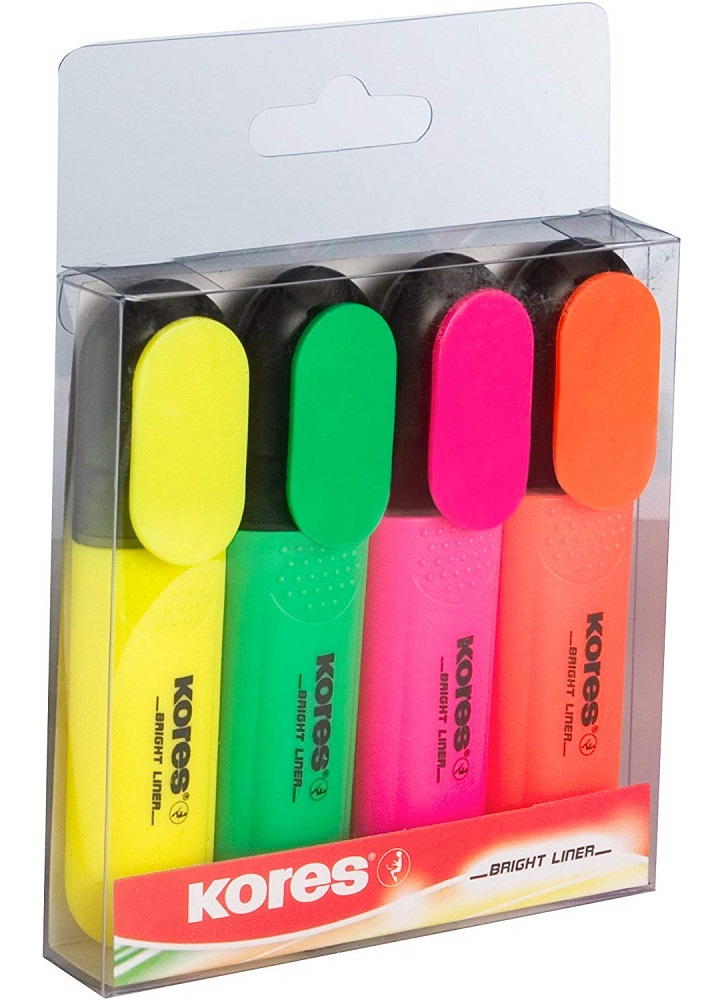 Kores Bright Liner Highlighter Pens - 4 Colour