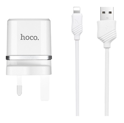 Hoco C12B Smart Dual USB Port Wall Charging Adapter With Lighting Cable