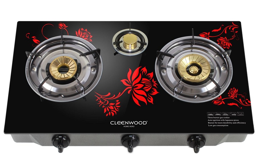 Cleenwood Three Burner Gas Stove With Glass Top - CW-262