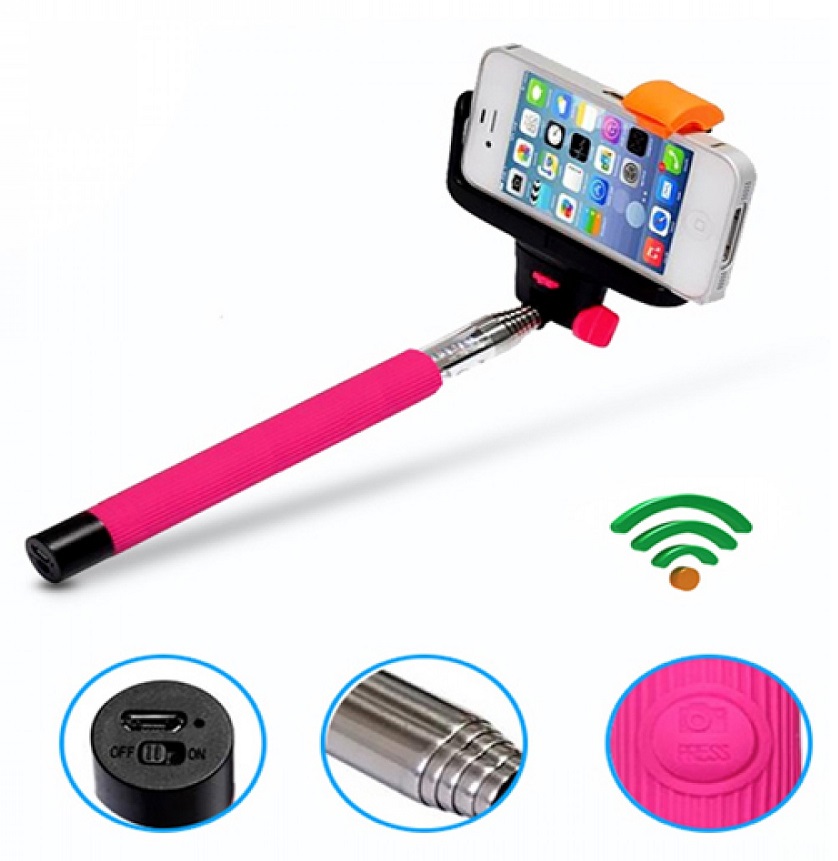 Wireless Monopod for Apple iPhone and Android Smartphones - Pink