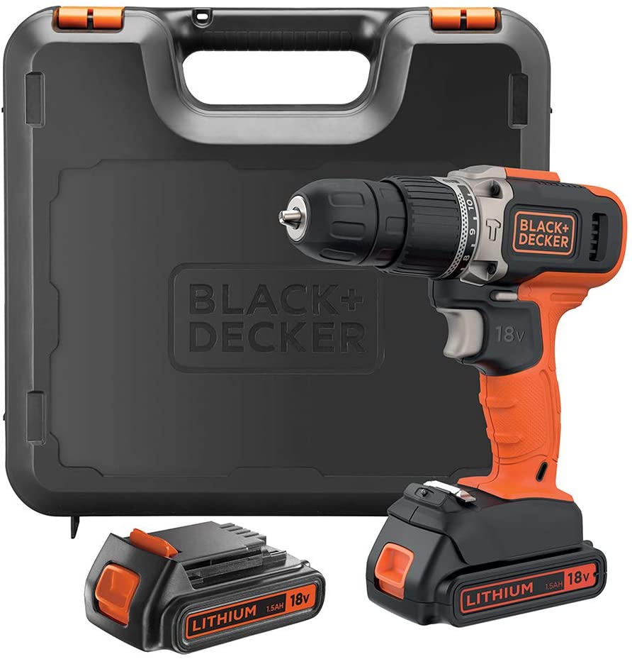 Black+Decker 18 V Combi Drill with Kitbox + 2 Batteries