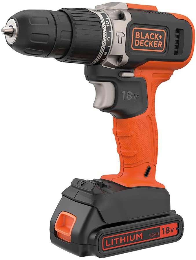 Black+Decker 18 V Combi Drill with Kitbox + 2 Batteries