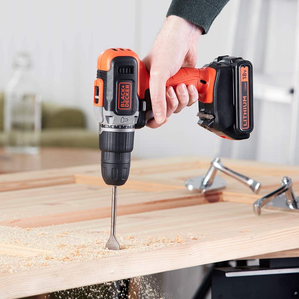 Black+Decker 18 V Combi Drill with Kitbox + 2 Batteries