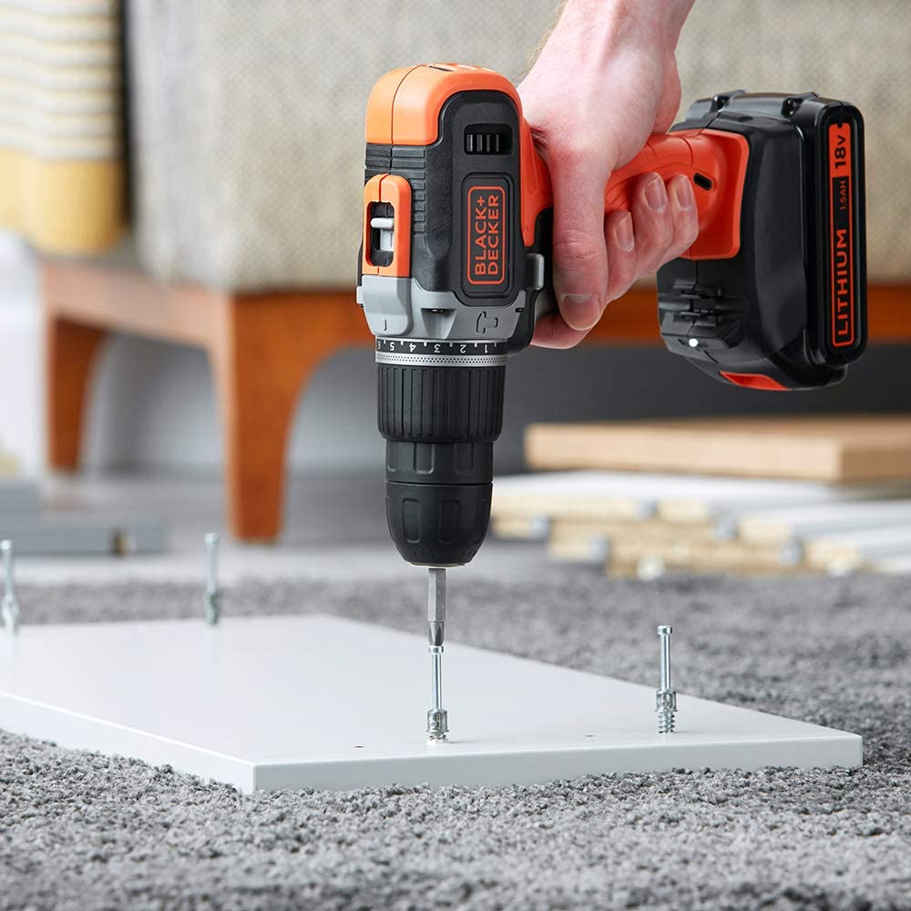Black+Decker 18 V Combi Drill with Kitbox + 2 Batteries