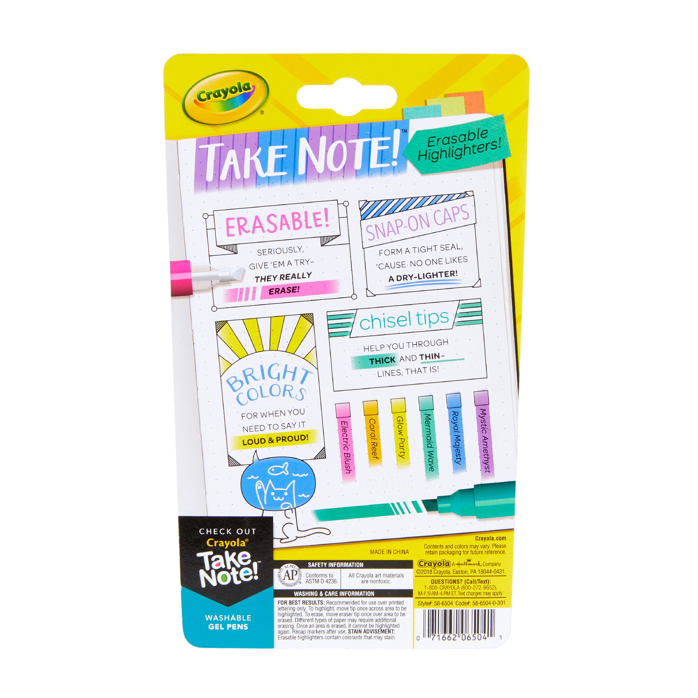 Crayola 6 Take Note Erasable Highlighters