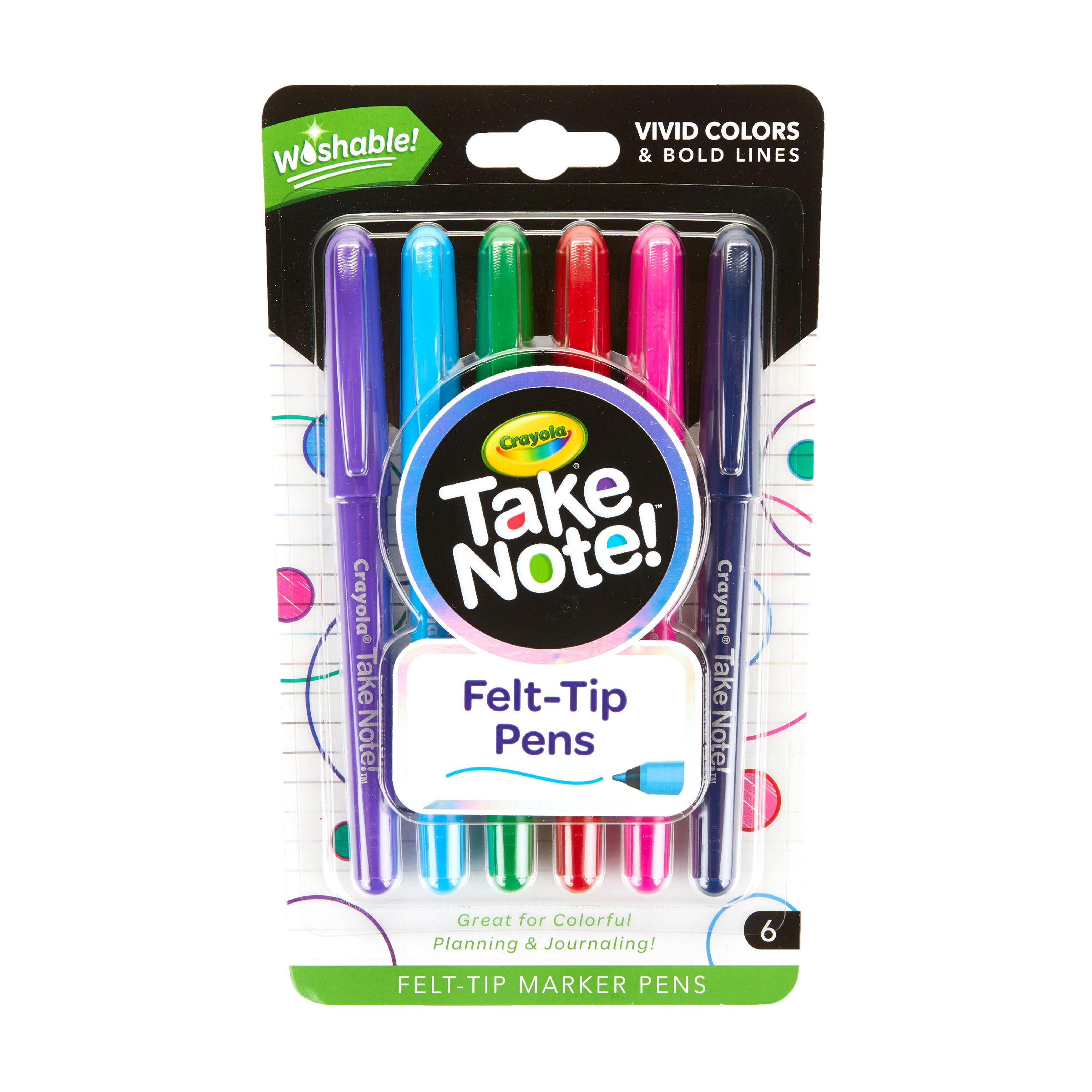 Crayola Take Note 6 Washable Felt-Tip Pens