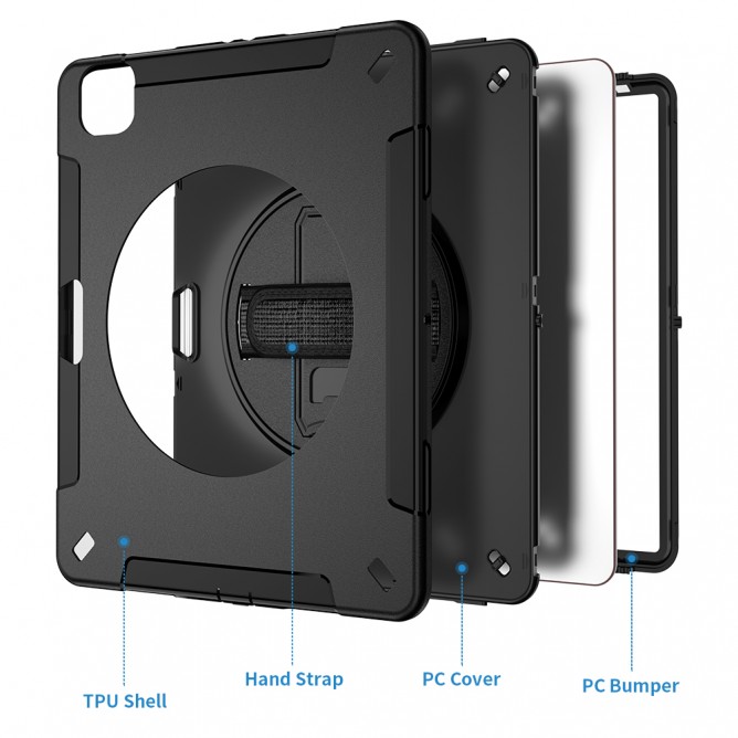 Armor-X ENX Case for iPad Pro 11 2020 With Hand Strap & Kick Stand & Pen Holder - Black