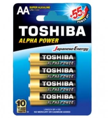 Toshiba Size AA High Power Alkaline Batteries,  LR6GCH BP-4C