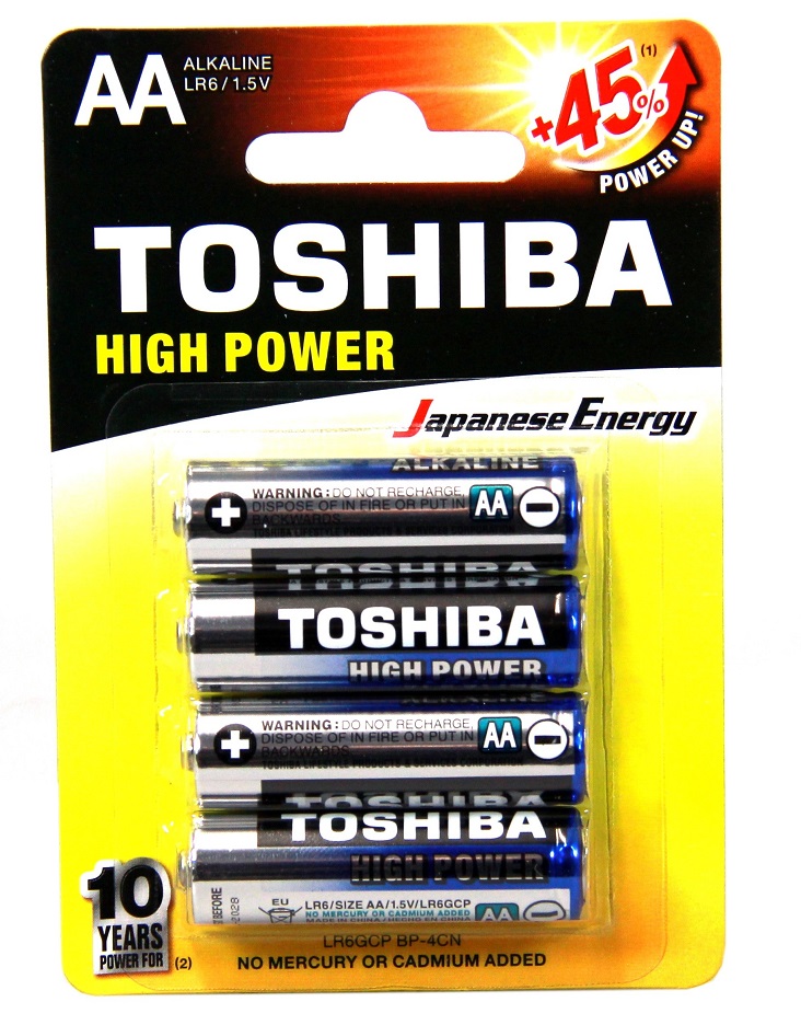 Toshiba Size AA High Power Alkaline Batteries, LR6GCP BP-4CN