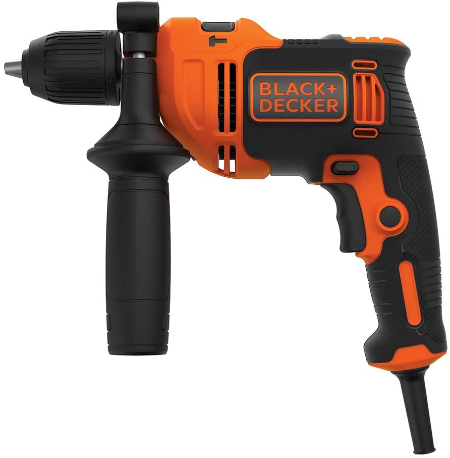 Black+Decker 710W 47,600BPM Single Gear Hammer Drill with 4 Drill Bits in Kitbox for Metal & Masonry Drilling, Orange/Black