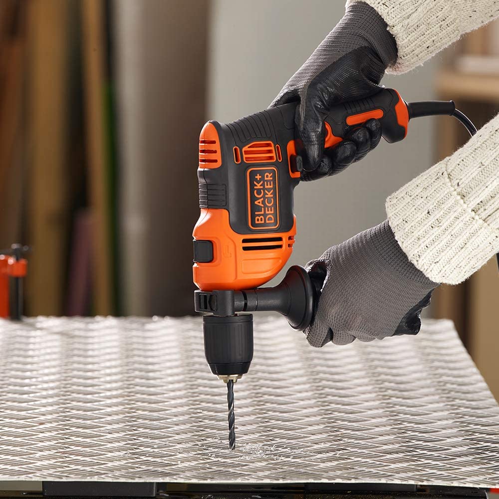 Black+Decker 710W 47,600BPM Single Gear Hammer Drill with 4 Drill Bits in Kitbox for Metal & Masonry Drilling, Orange/Black