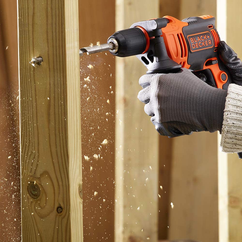 Black+Decker 710W 47,600BPM Single Gear Hammer Drill with 4 Drill Bits in Kitbox for Metal & Masonry Drilling, Orange/Black
