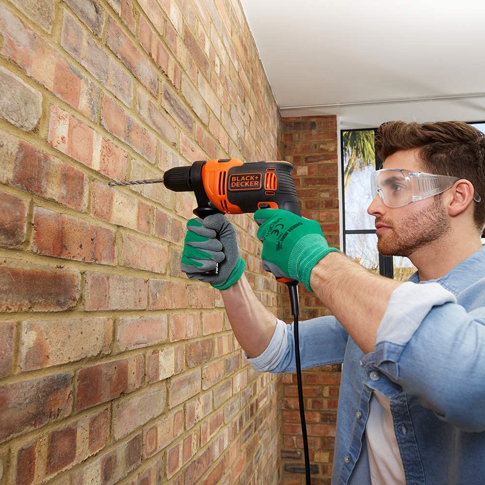Black+Decker 710W 47,600BPM Single Gear Hammer Drill with 4 Drill Bits in Kitbox for Metal & Masonry Drilling, Orange/Black