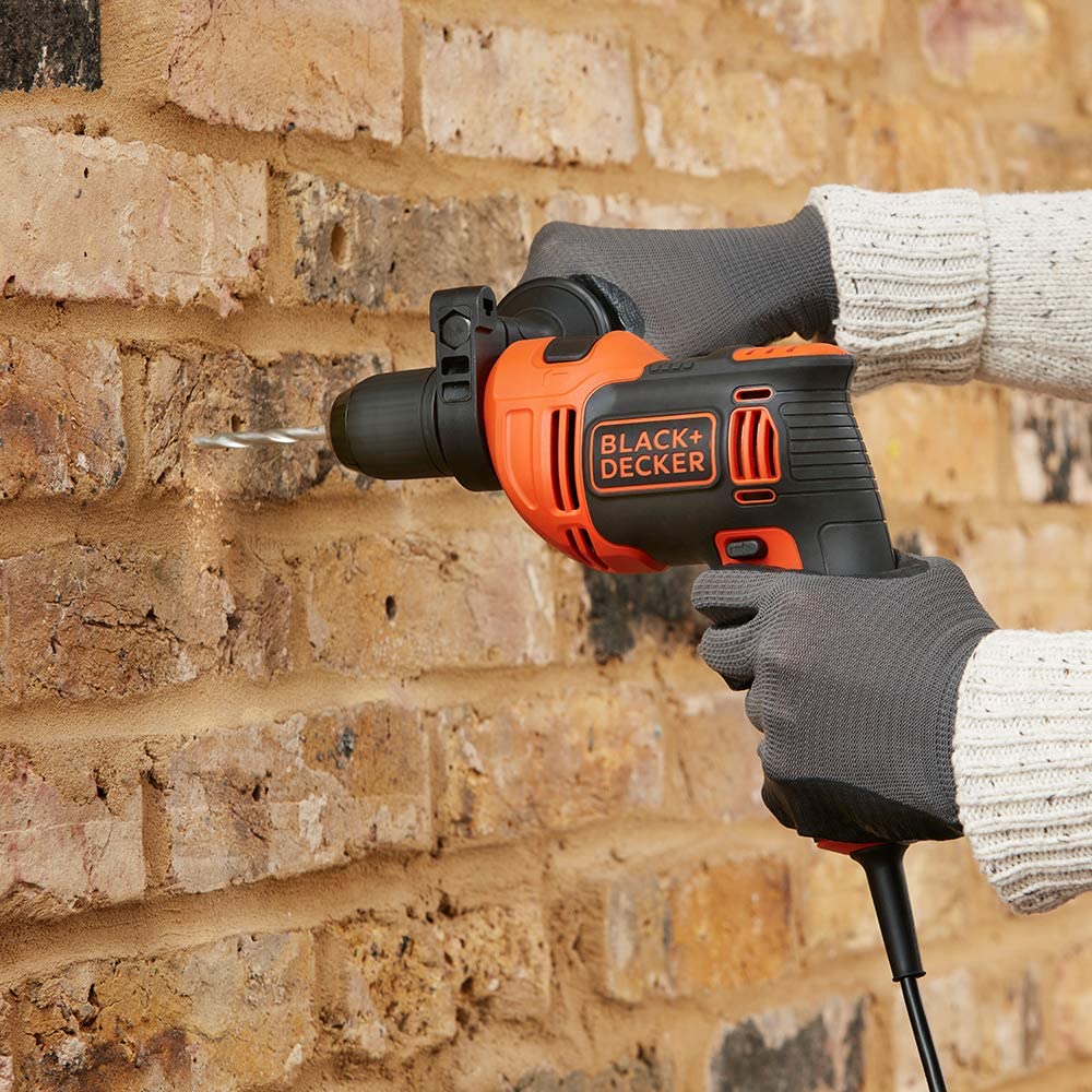 Black+Decker 710W 47,600BPM Single Gear Hammer Drill with 4 Drill Bits in Kitbox for Metal & Masonry Drilling, Orange/Black