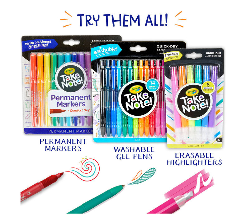 Crayola Take Note Permanent Markers, 12 Count