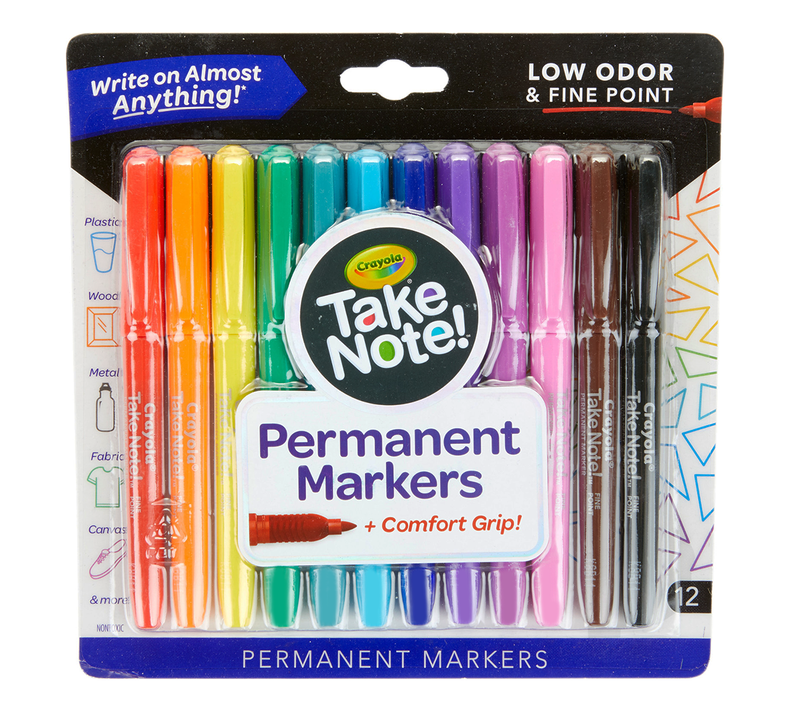 Crayola Take Note Permanent Markers, 12 Count