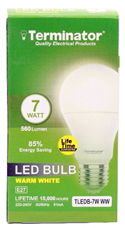 Terminator 7W LED Bulb E27- Warm White - TLEDB-7WW