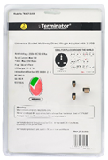 Terminator Universal Socket Multiway Direct Plugin Adaptor with 2 USB Charger (2.1A) - TMA 2T-2USB