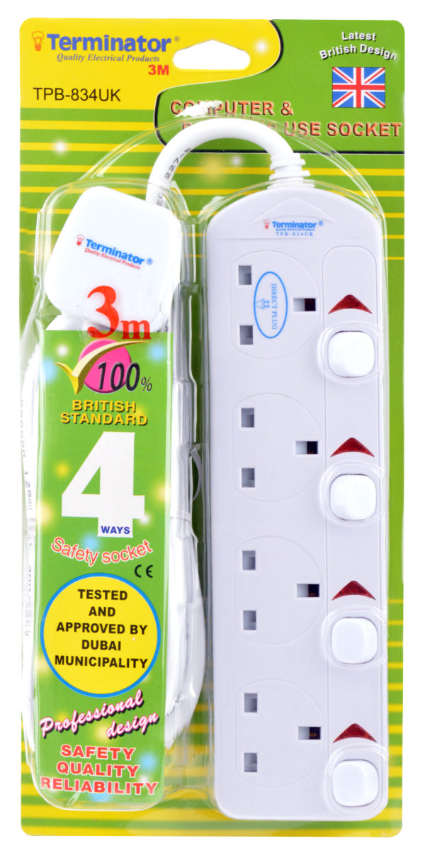 Terminator 4 Way Power Extension Socket 3M - TPB-834UK
