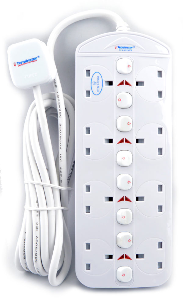 Terminator 8 Way UK Power Extension Socket 5M - TPB-838HUK-5M