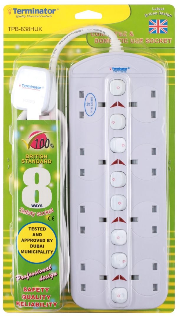Terminator 8 Way UK Power Extension Socket 5M - TPB-838HUK-5M