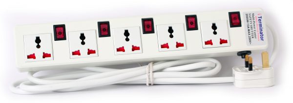 Terminator 5G Universal Socket Power Bar With Individual Switches, Neon, and Shutters - 3m - TPB 15U