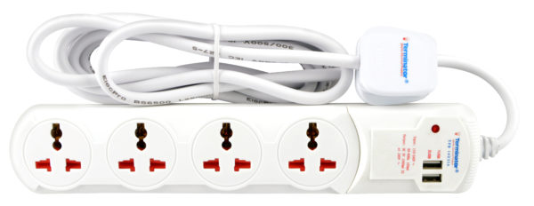Terminator 13A Plug, 4G Power Extension, Uni-socket, 2 USB Socket Charger - TPB 14U2I-3M