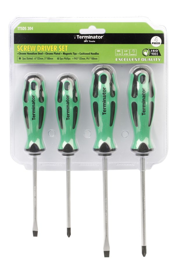 Terminator Screw Driver Set 4 Pcs, 2 Pc (-) & 2 Pc (+)