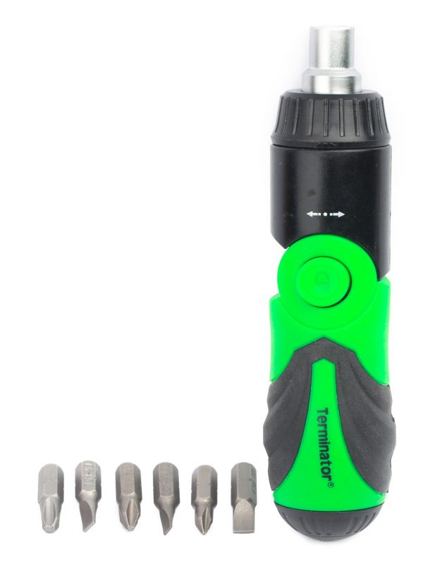 Terminator Screw Driver Set 6 in 1 (+&-) Mixed Heads Detatchable With Rubber Handle