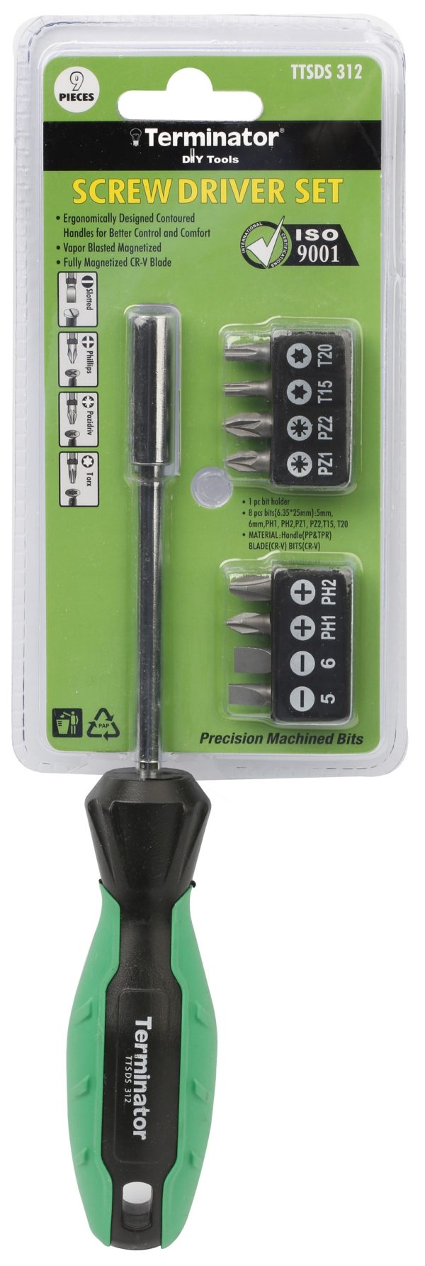Terminator Screw Driver Set 9 Pcs, 1 Pc Bit Holders & 8 Pcs Bits