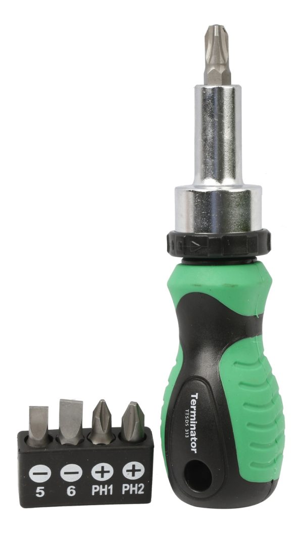 Terminator Screw Driver Set 5 in 1, 1 Pc Ratchet Screwdriver & 5 Pcs Bits