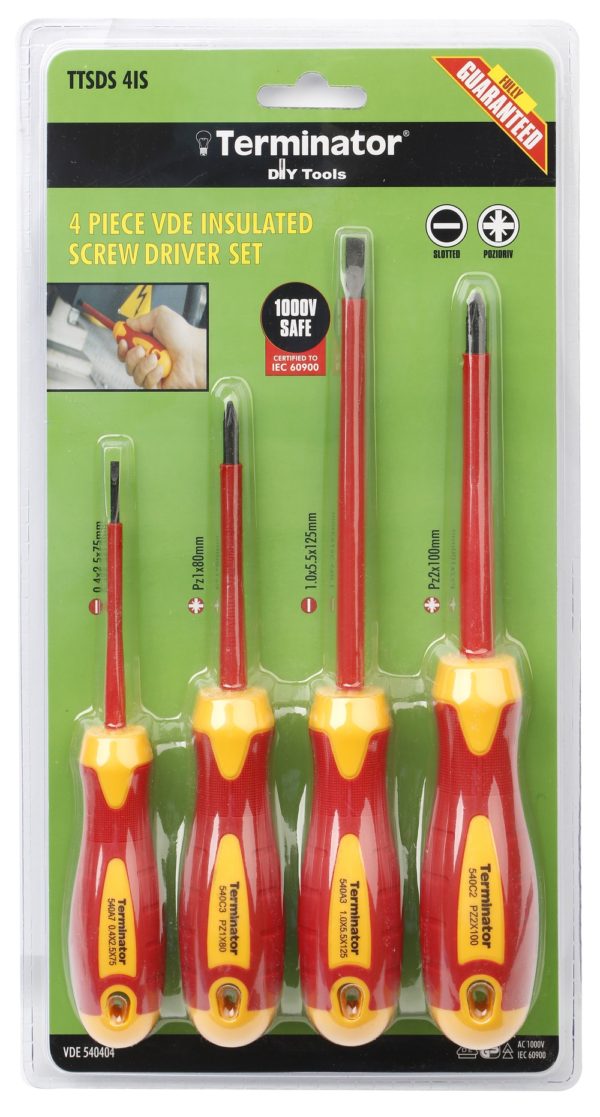 Terminator Screw Driver Set 4 Pcs, 2 Pcs Slotted & 2 Pcs Pozidrive