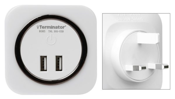 Terminator 2 USB Night Light (2A) & Touch On and Off Switch,1.5W, 60Lm in White Color, Square Shape