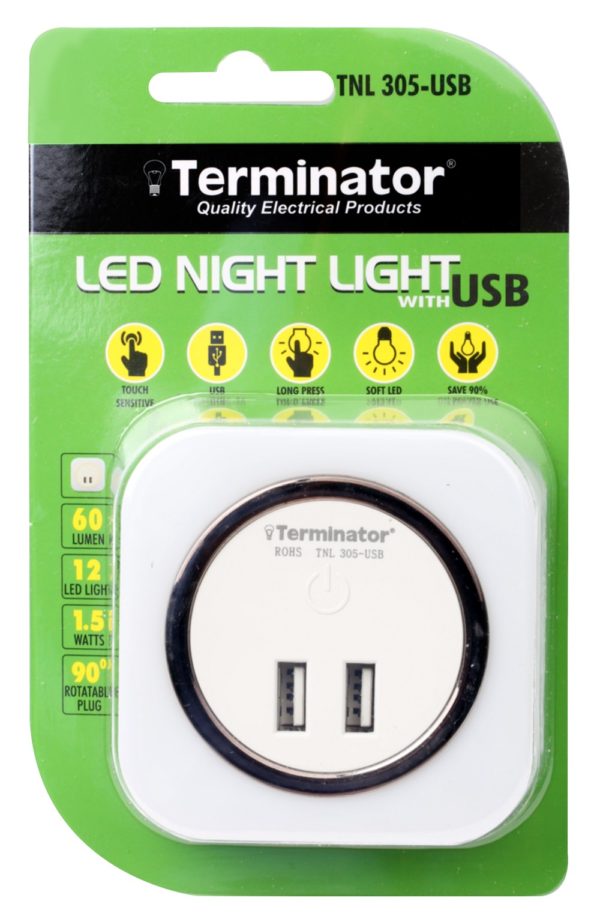 Terminator 2 USB Night Light (2A) & Touch On and Off Switch,1.5W, 60Lm in White Color, Square Shape