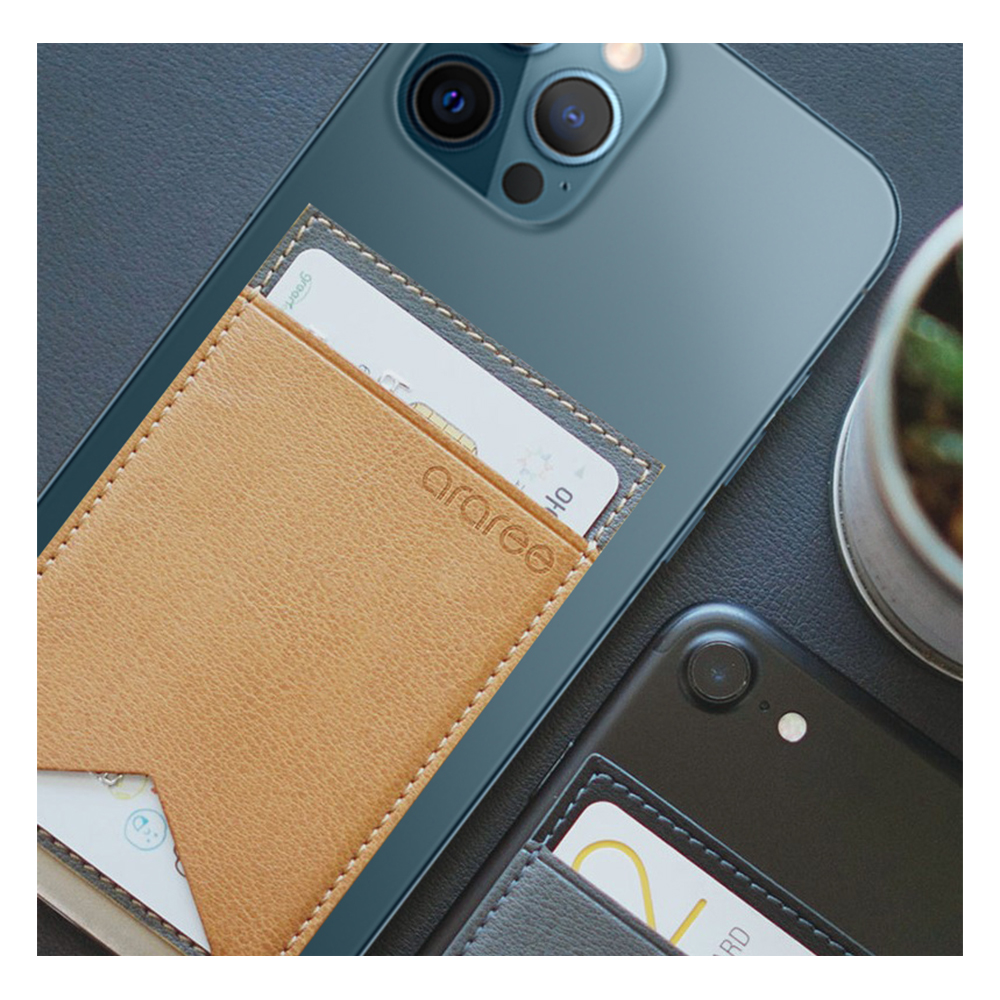 Araree Stick Pocket Lite Synthetic Leather Universal Card Holder for Mobile - Saddle Brown