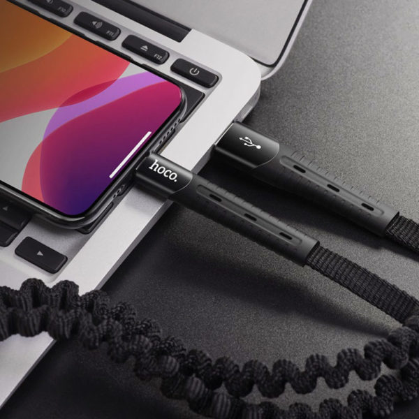 Hoco U78 Cotton Treasure Elastic Charging Data Cable for Lightning - Black