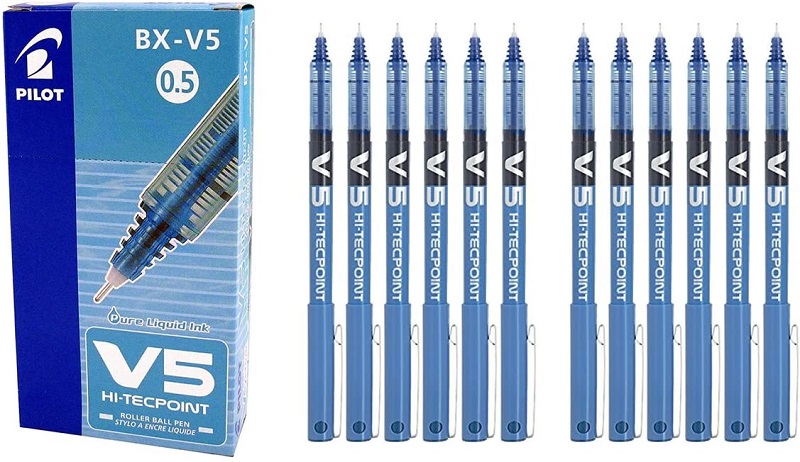 Pilot Liquid Ink Roller V5 Pen Blue (Pack of 12 Pens)