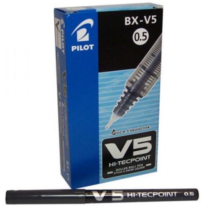 Pilot Liquid Ink Roller V5 Pen Black (Pack of 12 Pens)