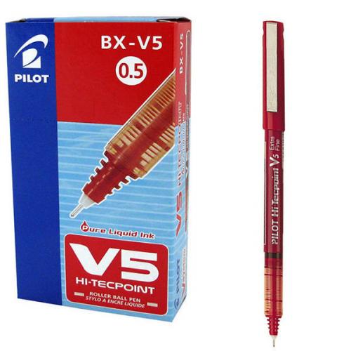 Pilot Liquid Ink Roller V5 Pen Red (Pack of 12 Pens)
