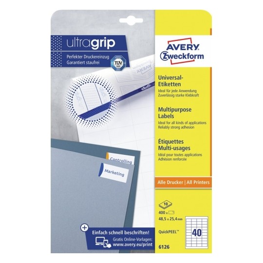 Avery Multipurpose Labels in A4 Sheet With Ultragrip, 40 Labels Per Page - Pack of 10